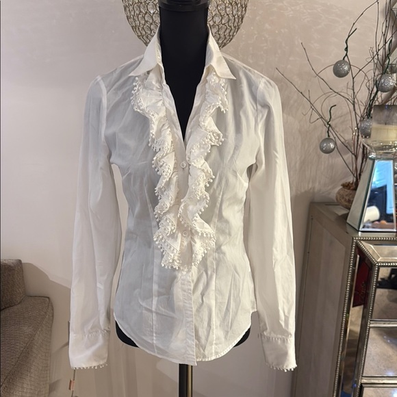 Gorsuch Elegant White Ruffled Women's Top size 36 - Picture 1 of 6